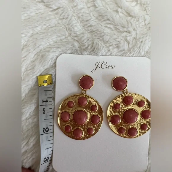 NWT J.Crew Gold Tone Statement Drop Earrings Red Stone Disc - Picture 3 of 5